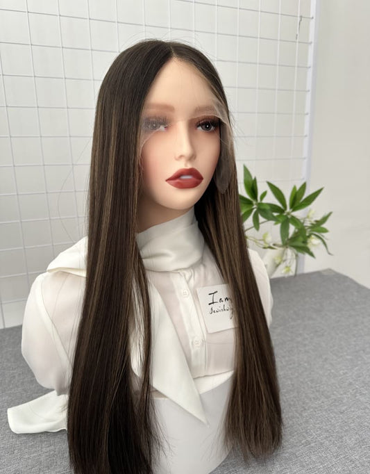 Lace Top Wig 24inches Natural Colorwith Highlight Light Layer Natural Straight