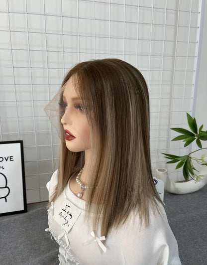 Blonde 14Inch Lace Top Short Wig Mini Layer