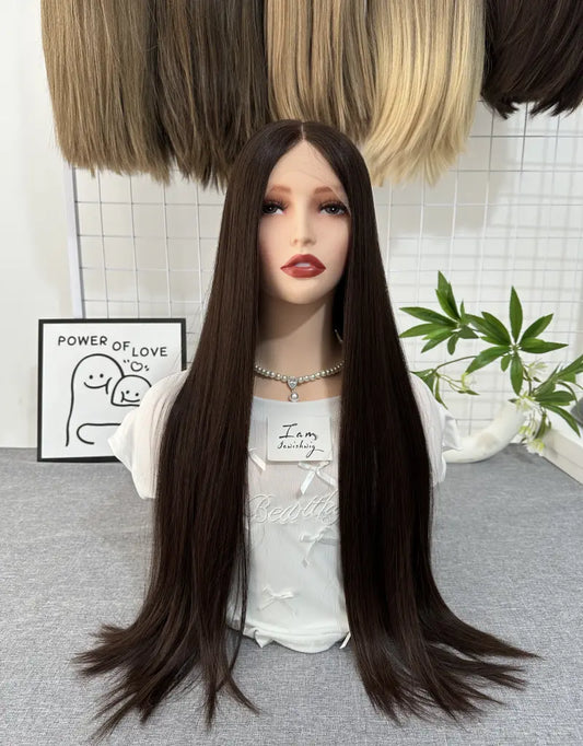 #68 Lace Top Wig 28inch Natural Straight Mini Layer