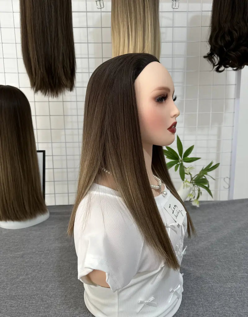 Medium Brown 18inch Bandfall Wig Natural Straight Mini Layer