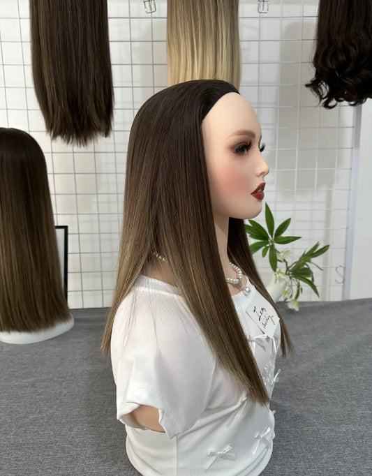 Medium Brown 18inch Bandfall Wig Natural Straight Mini Layer