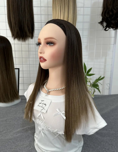 Medium Brown 18inch Bandfall Wig Natural Straight Mini Layer
