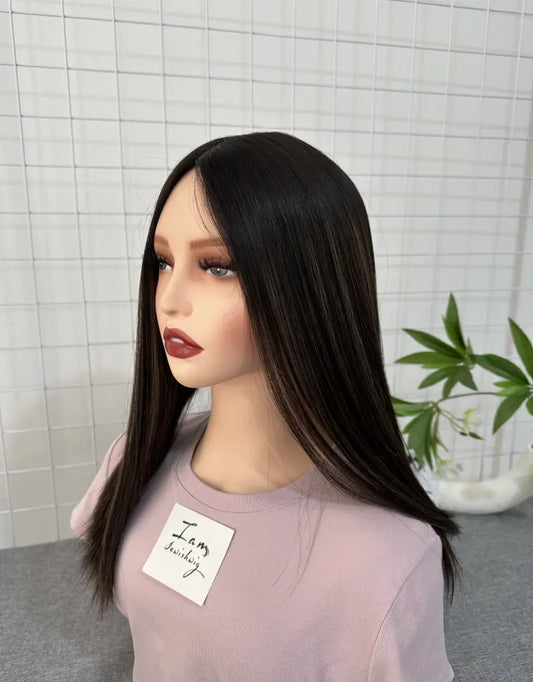 #28 Silk Top Wig 18inch Natural Straight Mini Layer