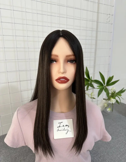 #28 Silk Top Wig 18inch Natural Straight Mini Layer